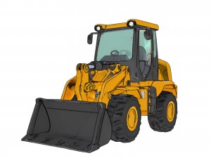 駐車場内の小型建設車両による除雪作業スタッフ