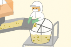 「缶詰」の具材を機械に流して調合する食品製造補助