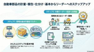 自動車部品の計量・梱包・仕分作業他／リフト免許保持者尚可